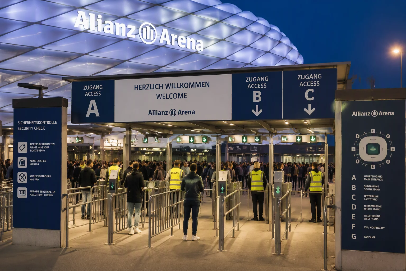 Stadion Einlass und Sicherheitsübersicht Allianz Arena München