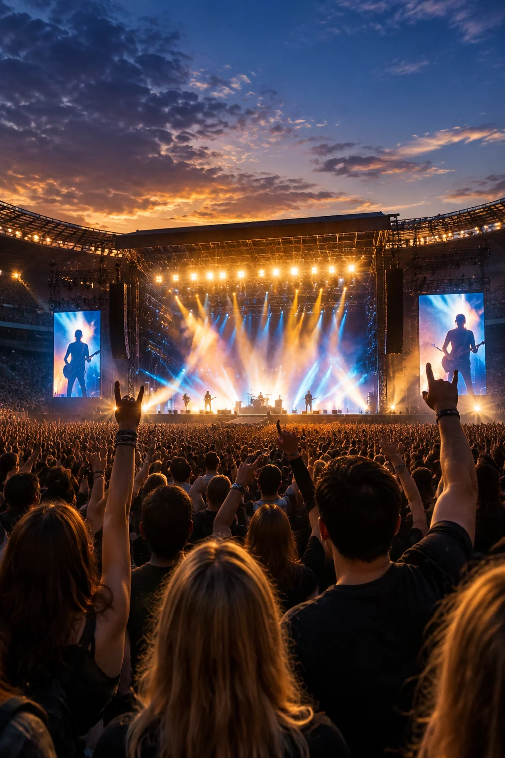Begeisterte Konzertbesucher bei einem Rockkonzert im Stadion